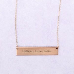 NEW Matte Rose Gold Believe Hope Faith Bar Necklace